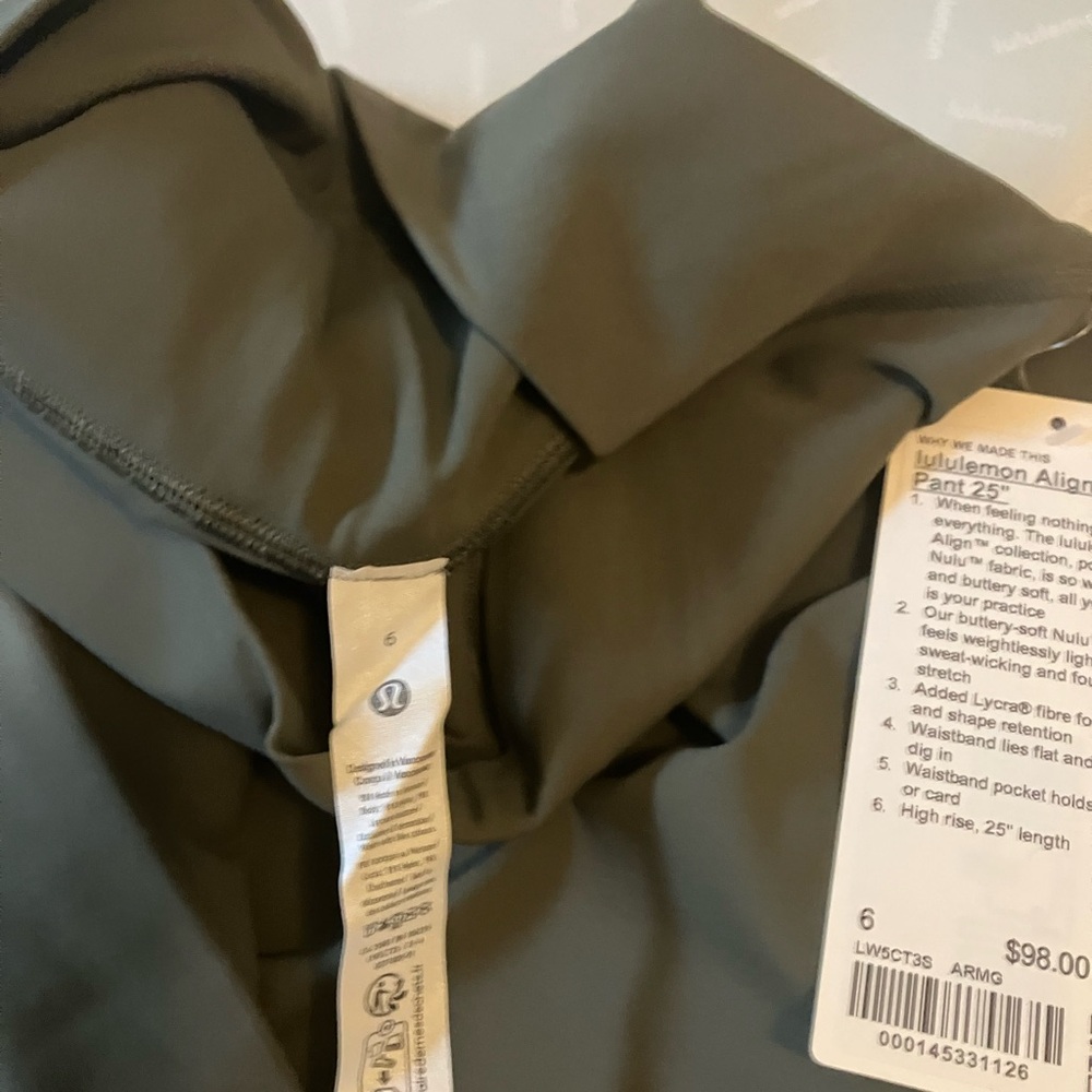 NWT Lululemon Align High-Rise Pant 25", Sz 6, ARMY GREEN - Picture 4 of 5